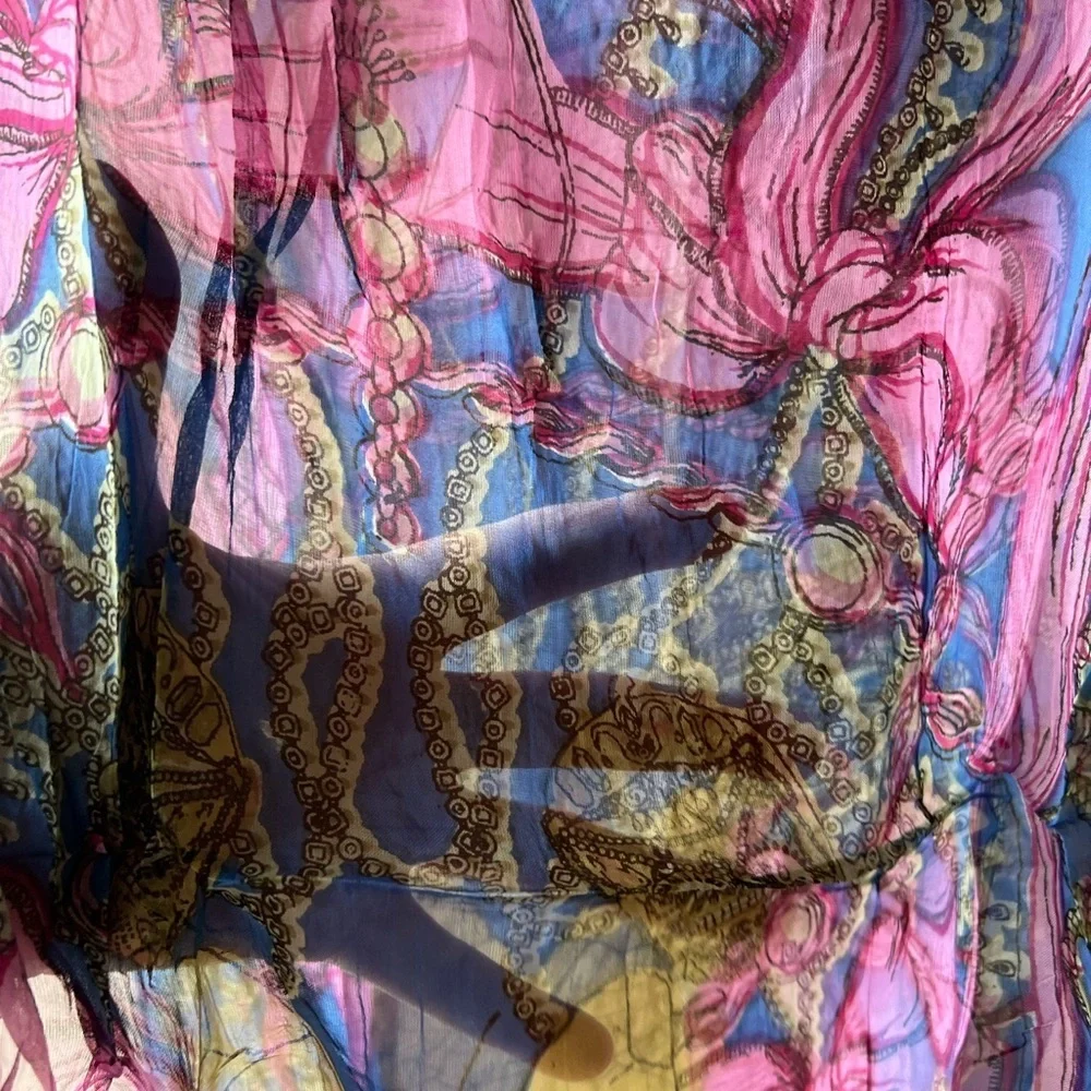 Raj Anthropologie Turquoise Butterfly Silk Scarf DEAD STOCK Y2K 19”x72” New 1466